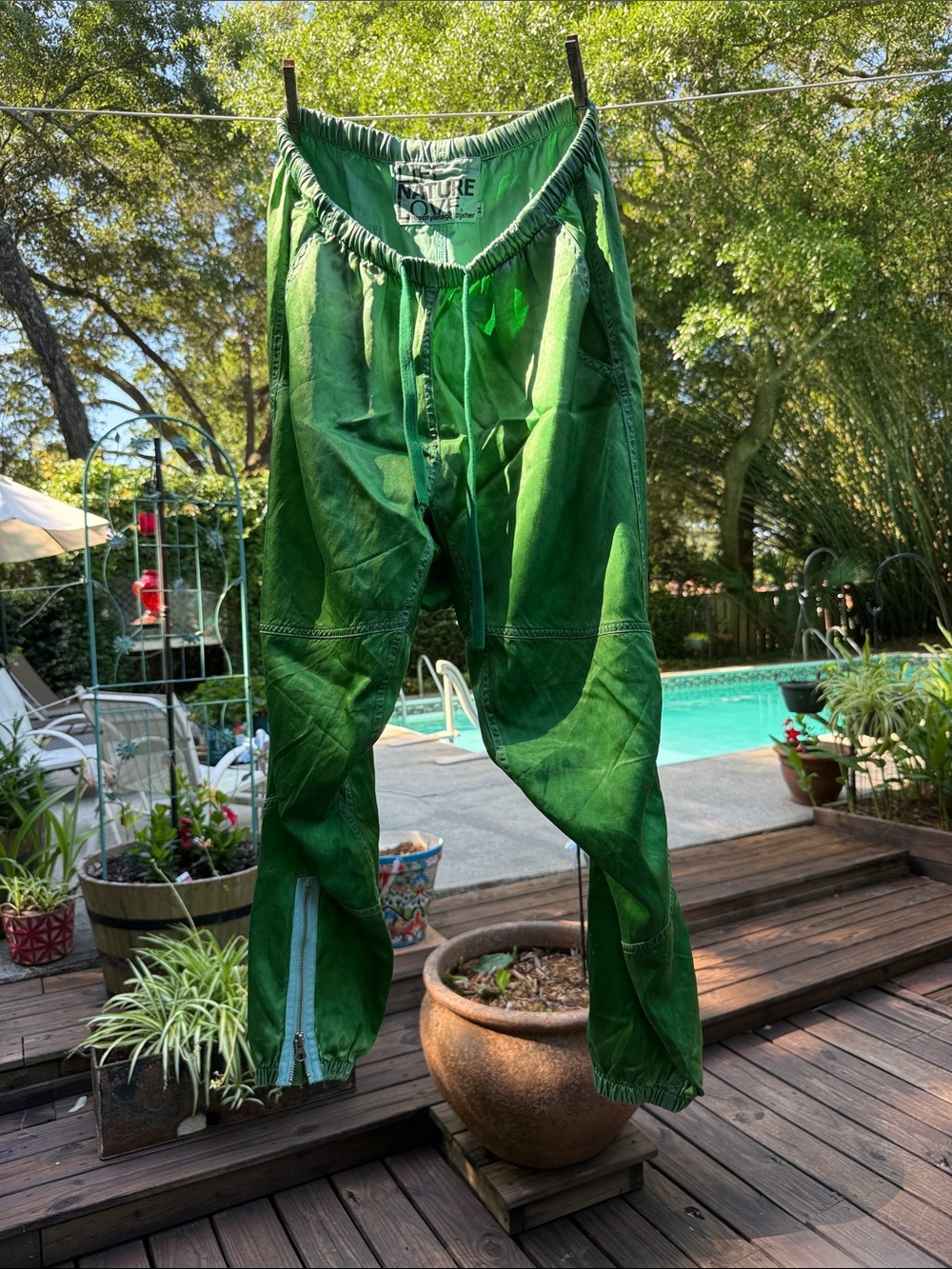 Rare Freecity Green Drawstring Jogger Pants with Zip Ankles